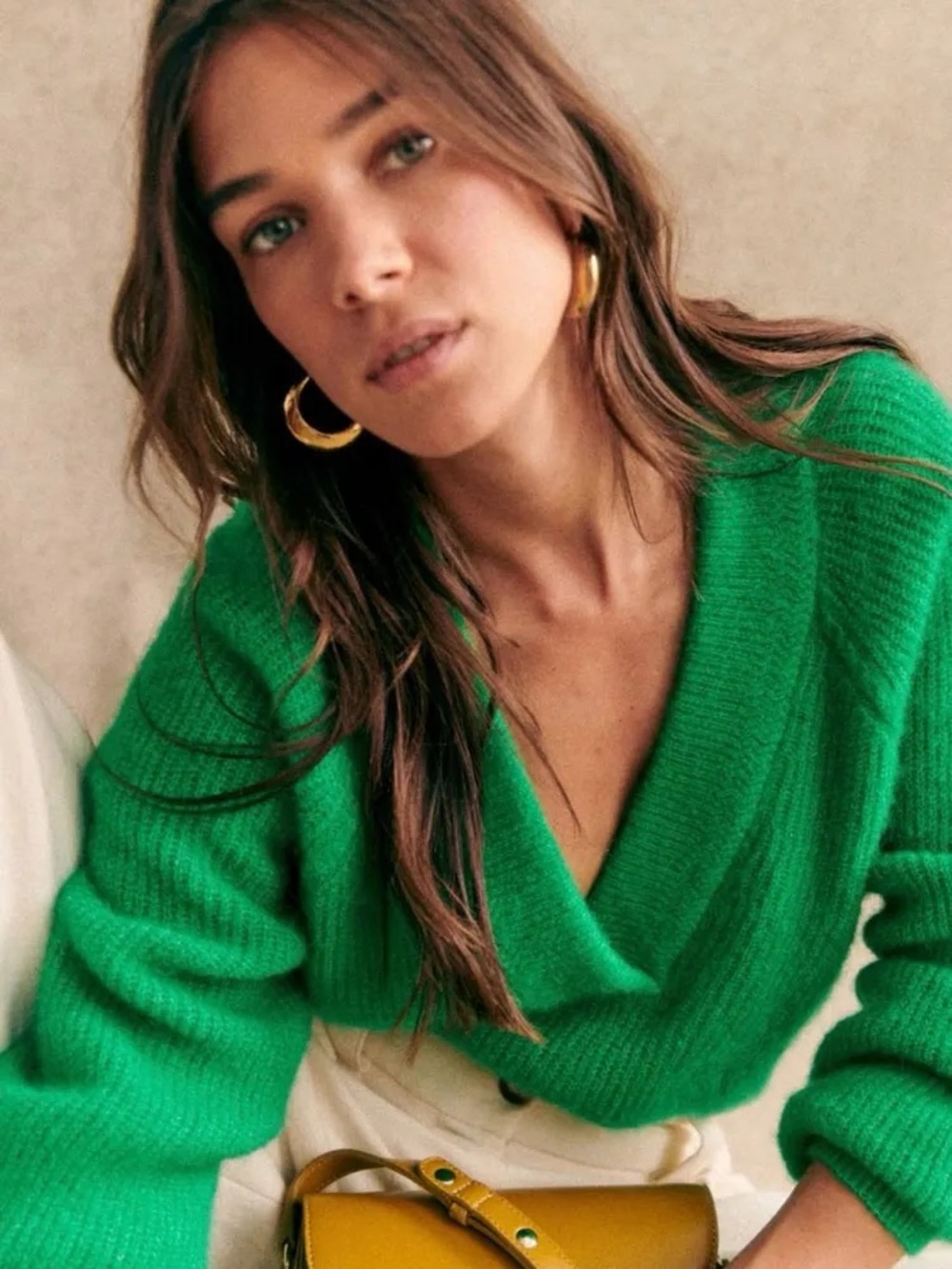 Sézane Sweater Women’s XS Cody Jumper Green Baby Alpaca V-Neck Pullover